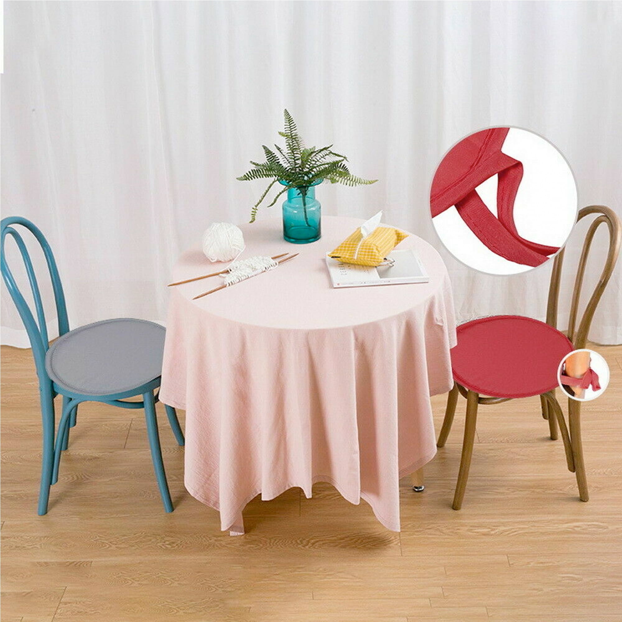 Chair Seat Pad Bistro Round Chair Seat Pad Cushions Tie-on Kitchen Dining Removable Cover