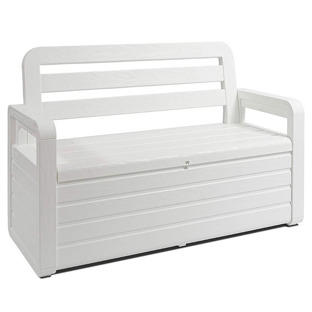 Toomax Z599e108 Foreverspring Uv Weather Resistant Lockable Box Chest Bench For Outdoor Pool Patio Furniture And Deck Storage Bin 70 Gallon white