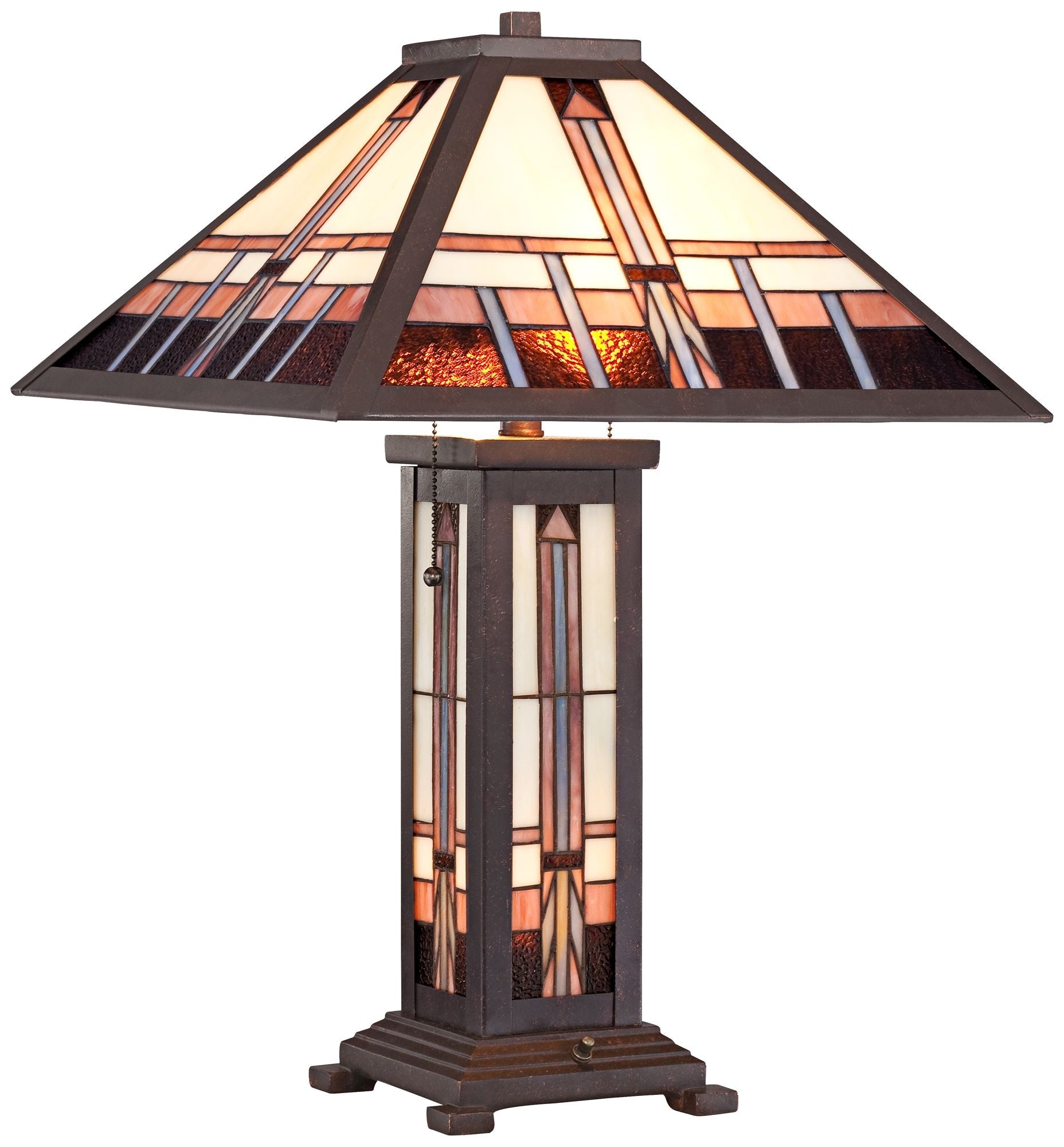 Robert Louis Tiffany Mission Style Table Lamp with Table Top Dimmer 26" High Bronze Art Stained Glass Shade for Living Room Bedroom (Color May Vary)