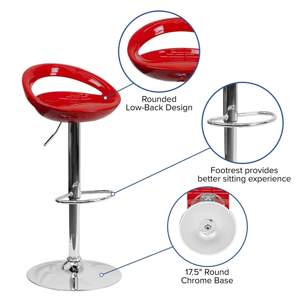 Plastic Rounded Cutout Back Adjustable Height Bar Stool   18.25\