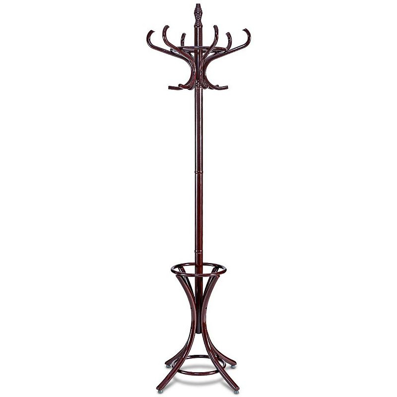 Wood Standing Hat Coat Rack with Umbrella Stand