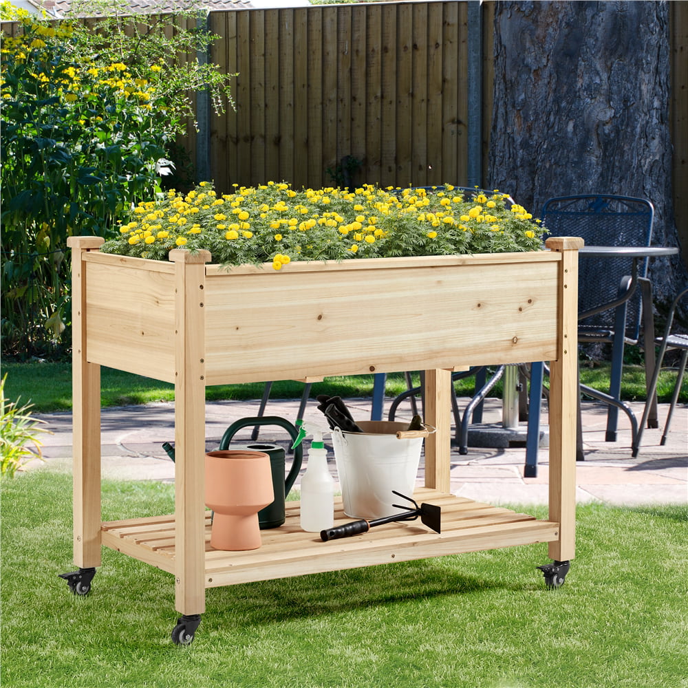 Topeakmart Raised Garden Bed Planter Box with Wheels for Outdoor/Indoor, Wood