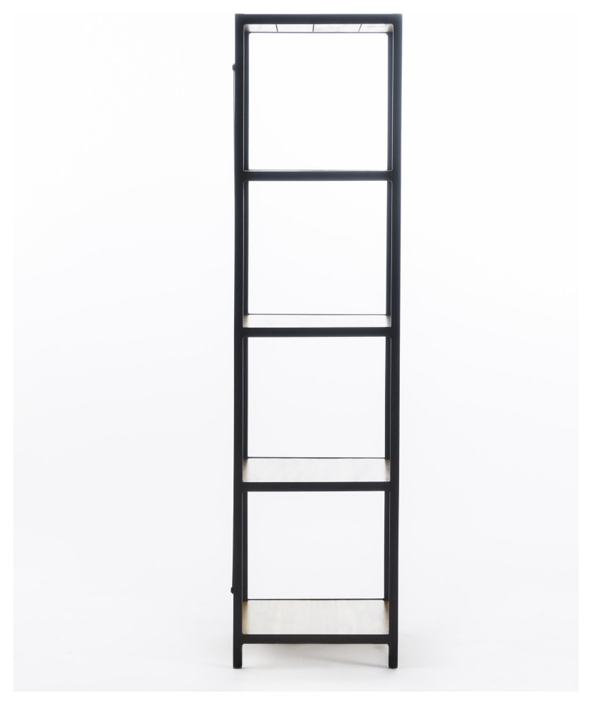 Relee Modern Industrial 4 Shelf Acacia Wood Slim Bookcase   Industrial   Bookcases   by GDFStudio  Houzz