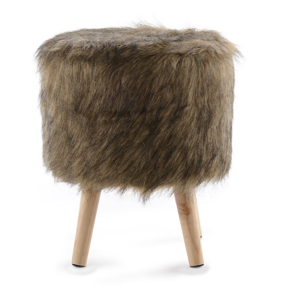 Cheer Collection FauxFur Small Wood Leg Stool