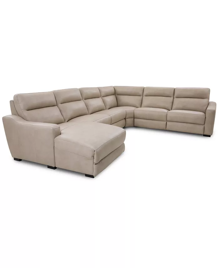 Furniture Gabrine 6-Pc. Leather Sectional with 2 Power Headrests and Chaise