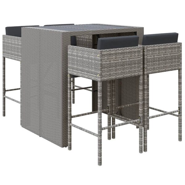 vidaXL 5 Piece Patio Bar Set with Cushions Gray Poly Rattan