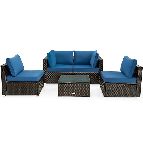 5Pcs Cushioned Patio Rattan Furniture Set