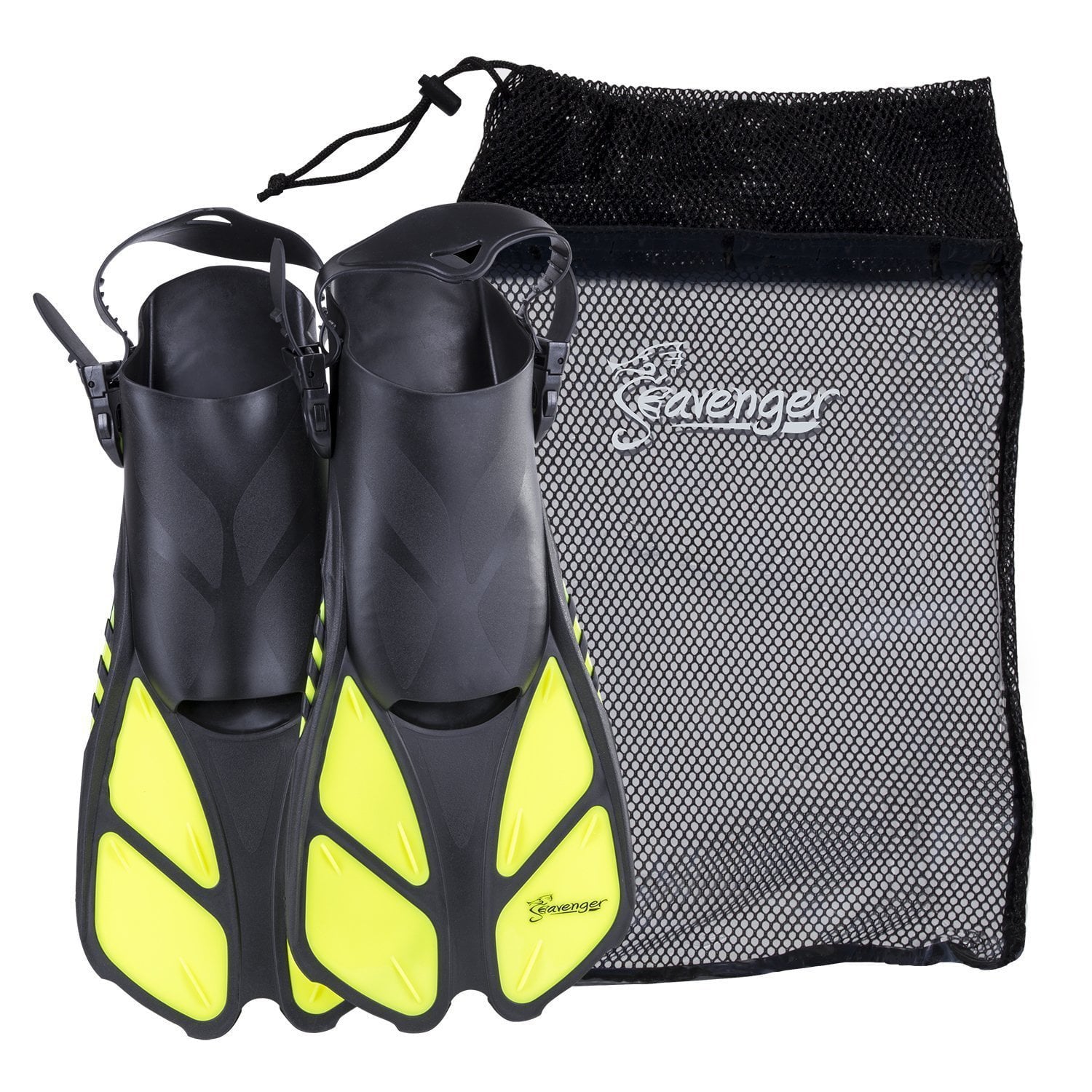 Seavenger Swim Fins / Flippers with Gear Bag for Snorkeling and Diving， Perfect for Travel Yellow L/XL