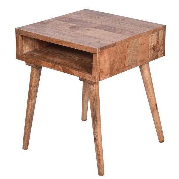 24 Inch Farmhouse Wooden Square End Table with Open Compartment， Oak Brown - 20 L X 20 W X 24 H