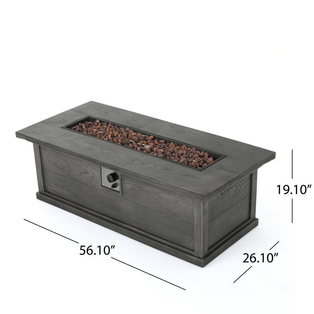 Noble House Sorrento Brown with Wood PatternGrey Rectangular Stone Fire Pit (No Tank Holder) 7559