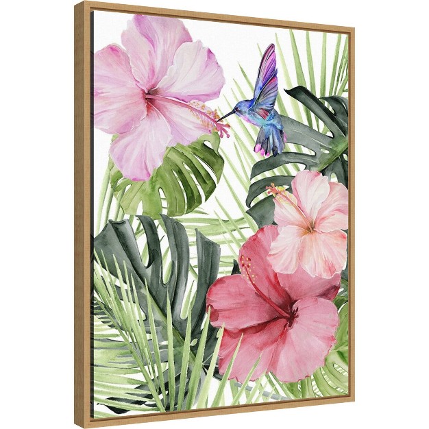 X 24 quot Hibiscus And Hummingbird I By Paxton Parker Framed Canvas Wall Art Amanti Art