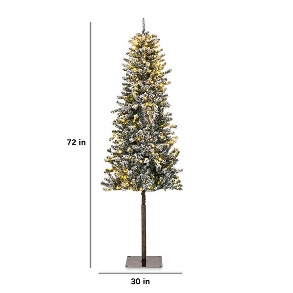 PreLit Snow Flocked Slim Pencil Christmas Tree w/ LED Lights，Stand