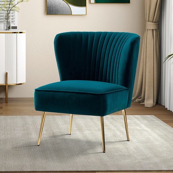 Monica Living Room Armless Accent Comfy Chair with Tufted Back and Metal Legs by HULALA HOME