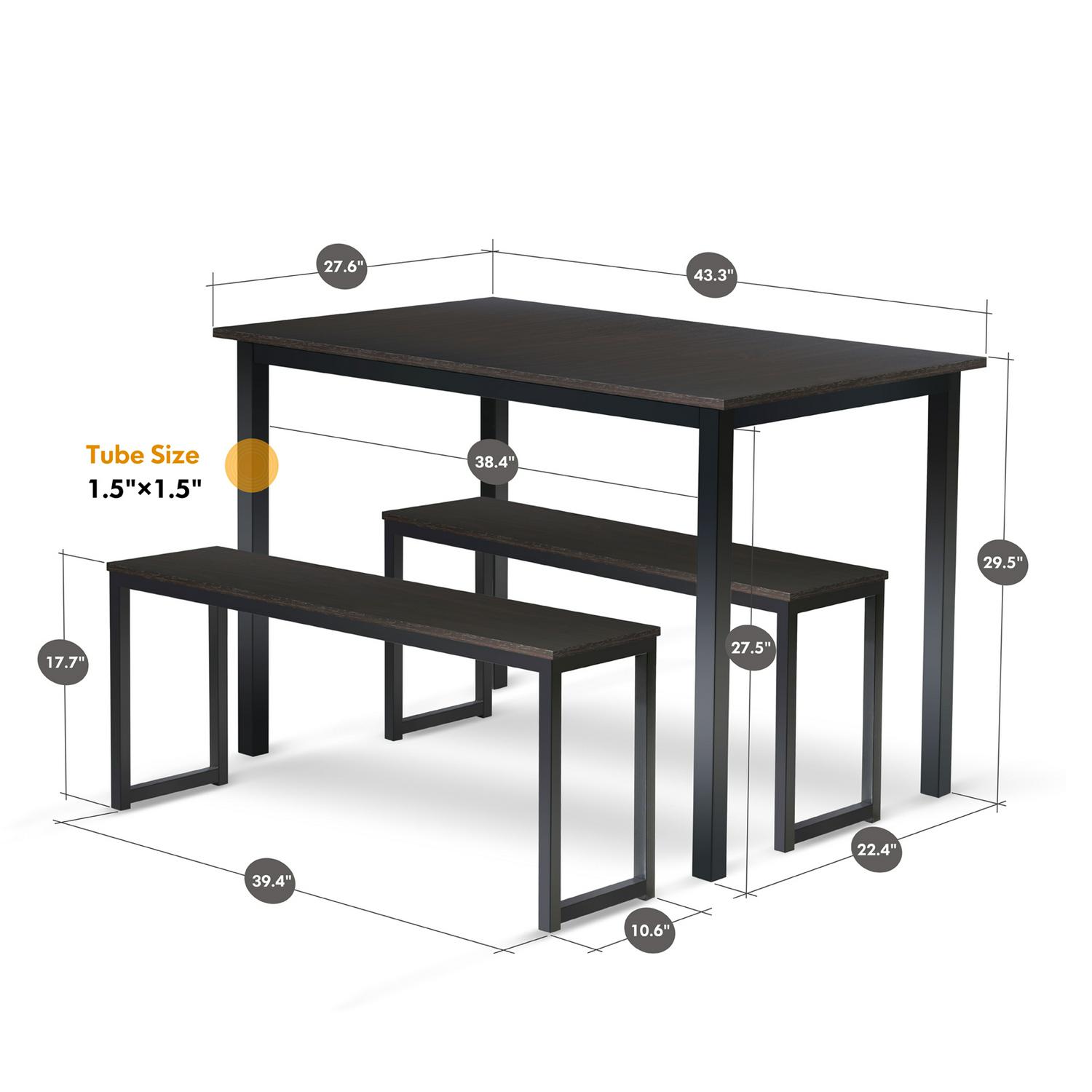 FITUEYES 3 Piece Dining Table Set Breakfast Nook Dining Table with Two Benches，White