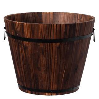 Gardenised Rustic Wooden Whiskey Barrel Planter with Durable Medal Handles and Drainage Hole - Large QI003236.L