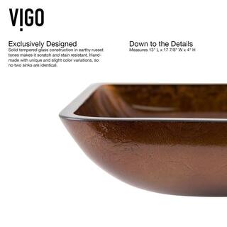 VIGO Donatello Artistic Rubywood Glass 18 in. L x 13 in. W x 4 in. H Rectangular Vessel Bathroom Sink VG07089