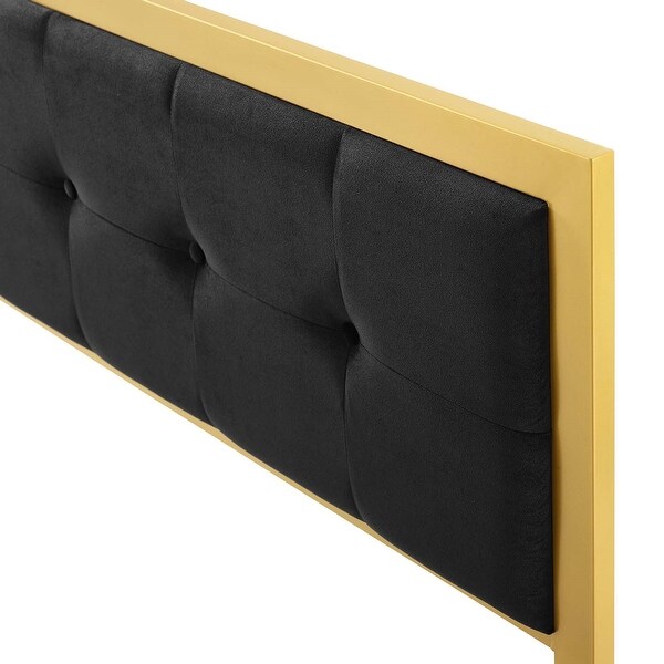 Panama Modern Black Velvet Button Tufted Upholstered King Size Metal Headboard - - 31717174