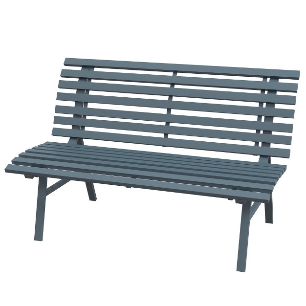 Garden Bench Outdoor Patio Bench Aluminum Lightweight Park Bench With Slatted Seat For Lawn Park Deck Blue