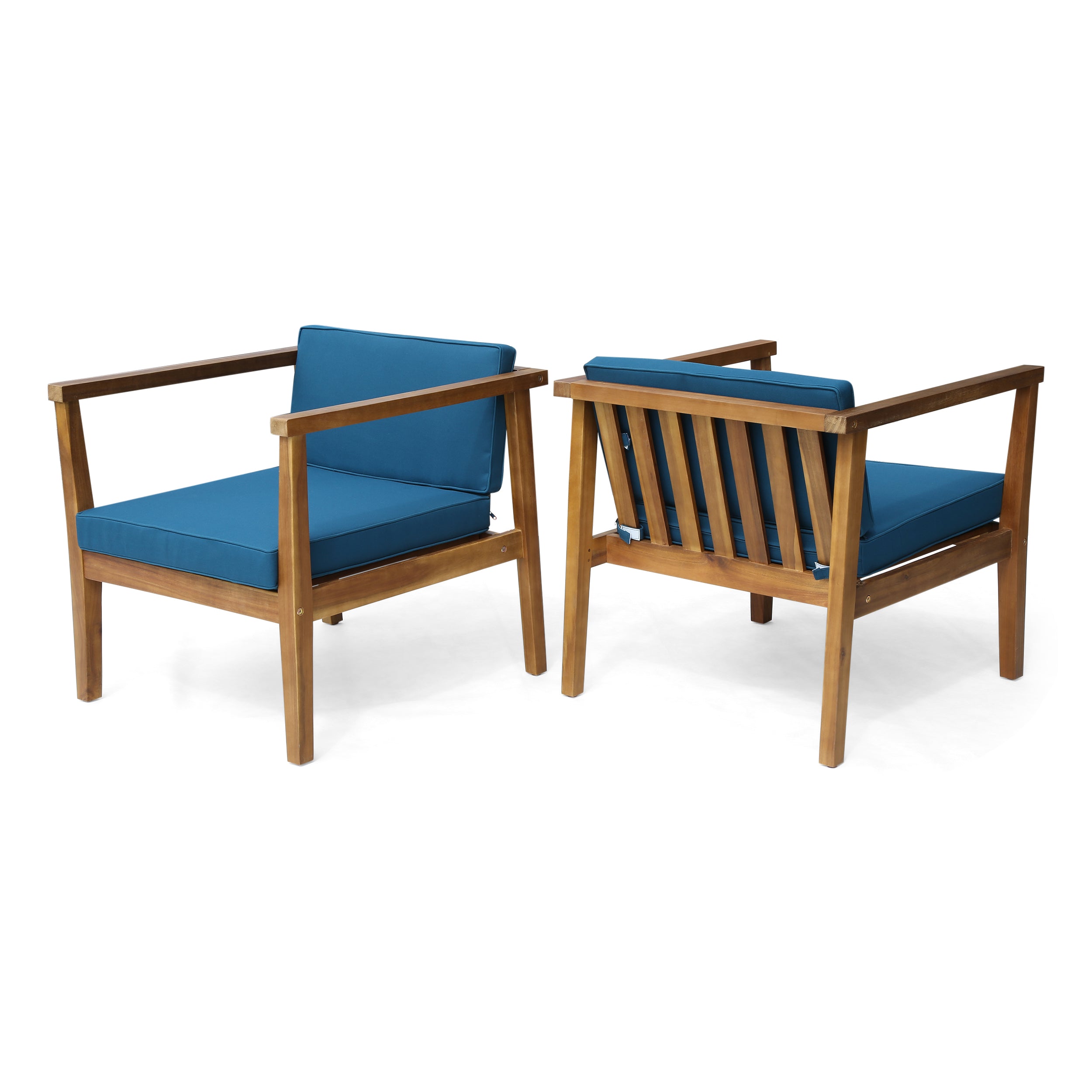 Thomson Outdoor Acacia Wood Club Chairs with Water-Resistant Cushions (Set of 2)