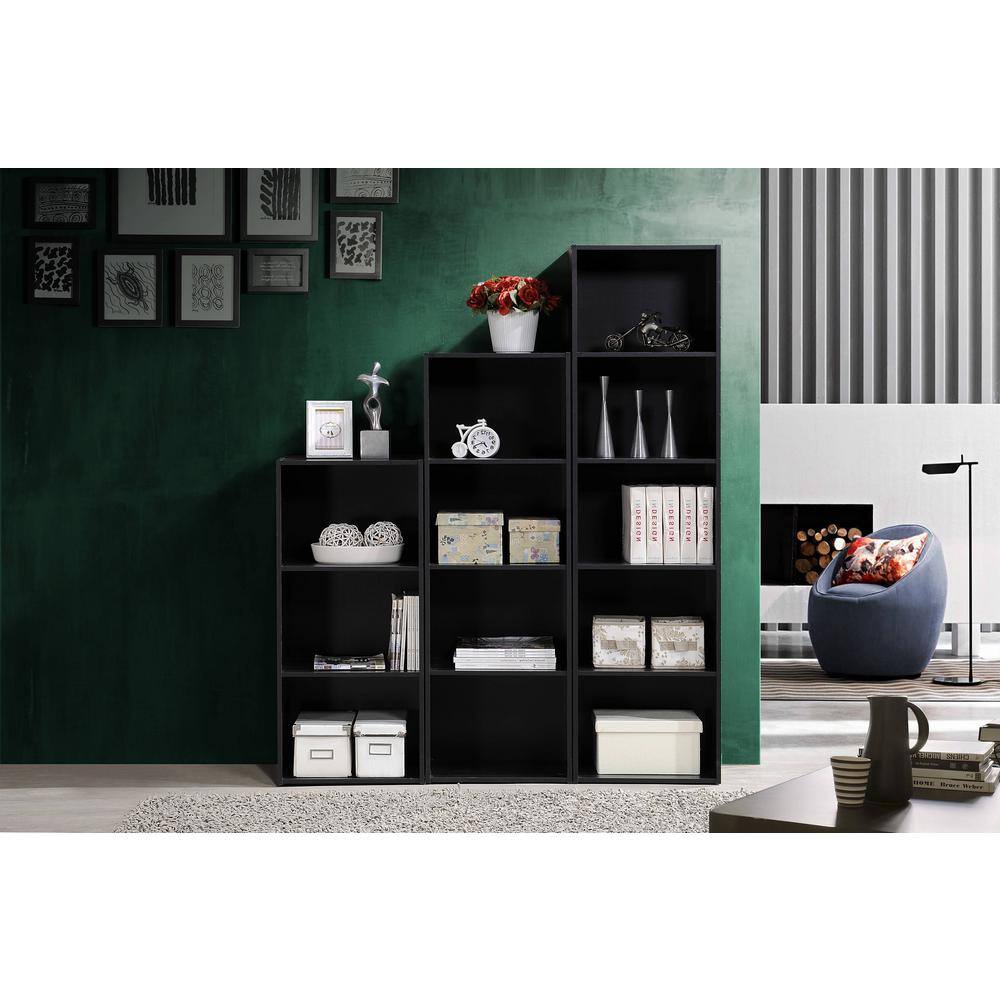 HODEDAH 3-Shelf 36 in. H Black Bookcase HID23 BLACK