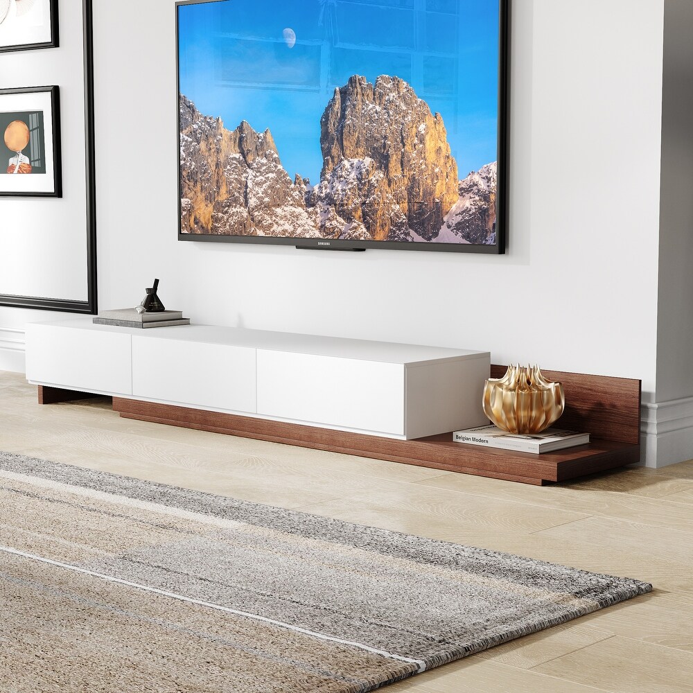 Minimalist Extendable   Retracted 3 Drawers TV Stand in Walnut   White Up to 120\