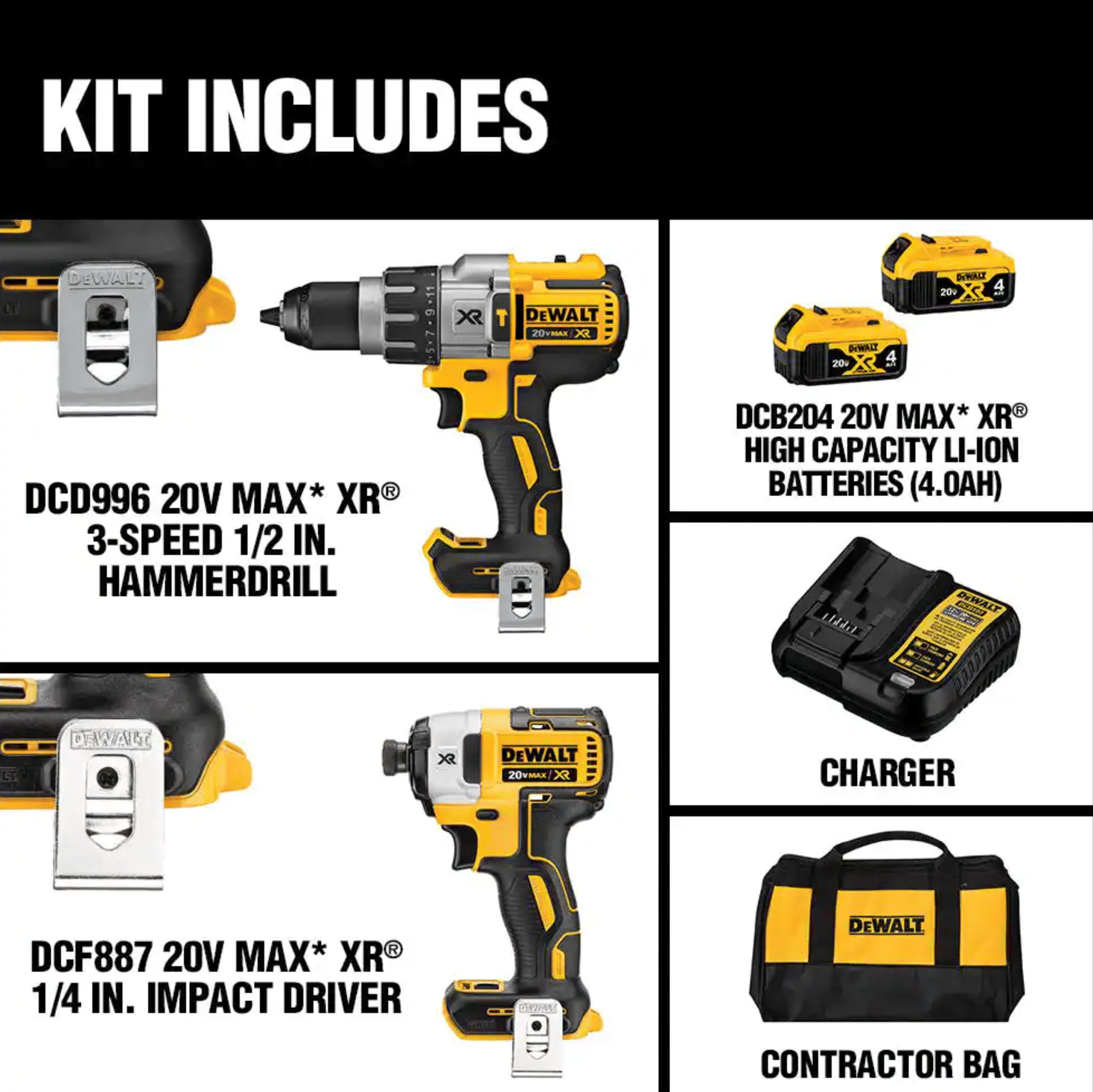 Dewalt 20V Max XR Cordless Brushless Hammer Drill/Impact Combo Kit (2-Tool) with (2) 20-Volt 4.0Ah Batteries and Charger (DCK299M2)