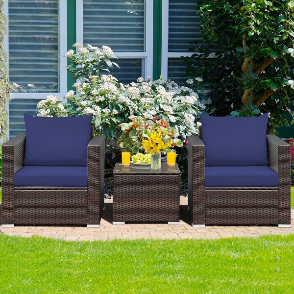 Costway 3PCS Patio Rattan Furniture Set Conversation Sofa Cushioned