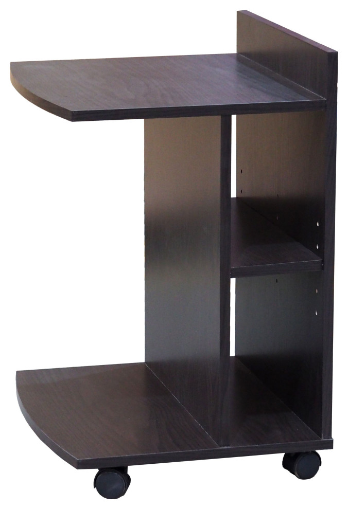 Kelise C Shaped Wheeled Side End Table With Storage Shelves  Chocolate Wood   Transitional   Side Tables And End Tables   by Pilaster Designs  Houzz