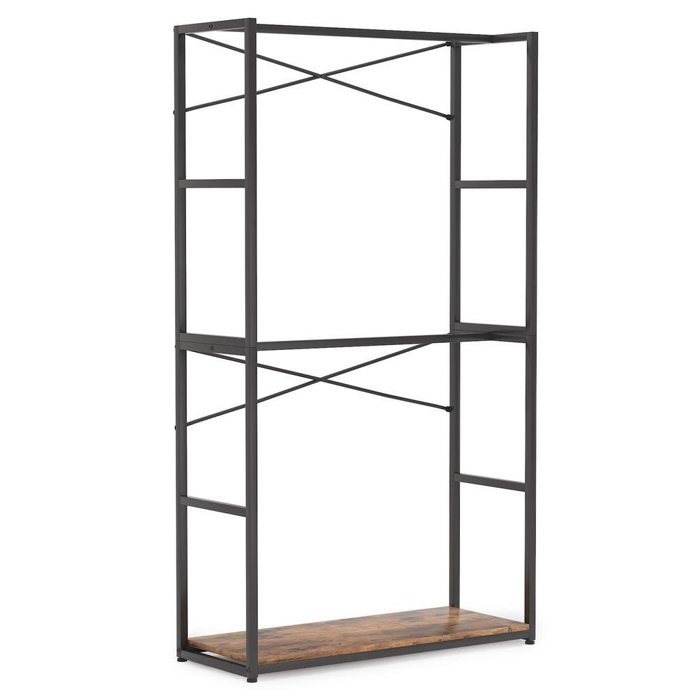 BYBLIGHT 78 in. Brown Free-standing Industrial Clothes Rack Freestanding Closet Organizer Storage with Double Rods BB-U028GX1