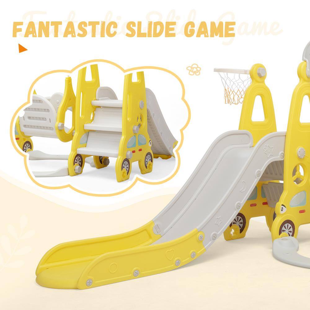 Nyeekoy 5-in-1 Kids Slide and Swing Set Toddler Climber Playset Indoor Outdoor Playground Yellow Plus Grey TH17A1003-T01