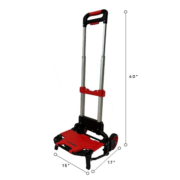 Magna Cart Durable 150 Pound Weight Capacity Foldable Hand Truck Utility Shopping Cart With Wheels And Bungee Cord To Secure Heavy Loads Black red