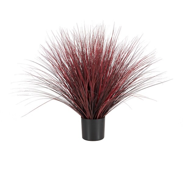 Green or Red Faux Foliage Onion Grass Artificial Plant with Black Plastic Pot