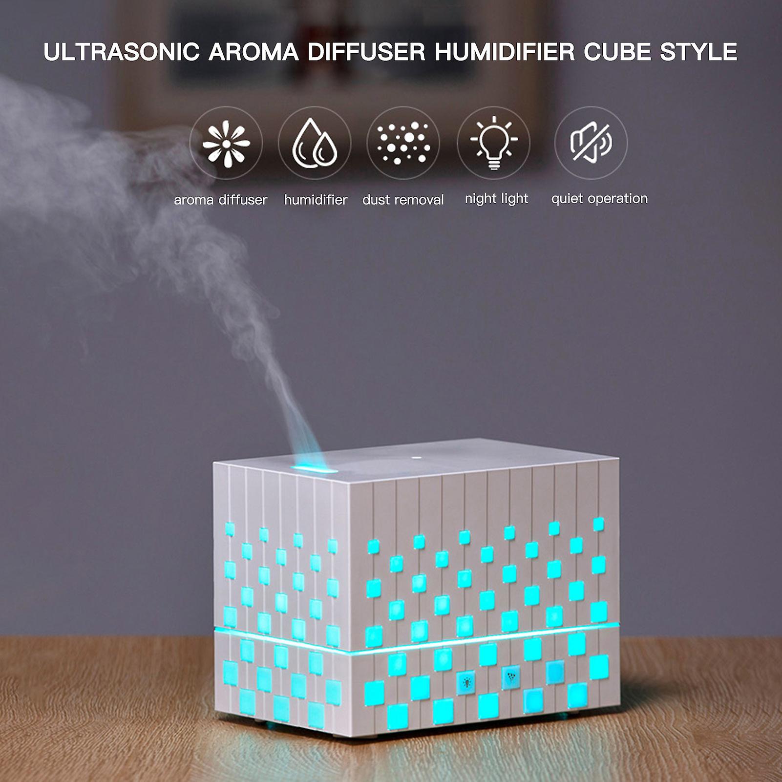 Ultrasonic Aroma Diffuser Humidifier Cube Style Essential Oil Diffuser 220ml Portable Waterless Auto Power Off Colorful Night Light For Home Office Pi