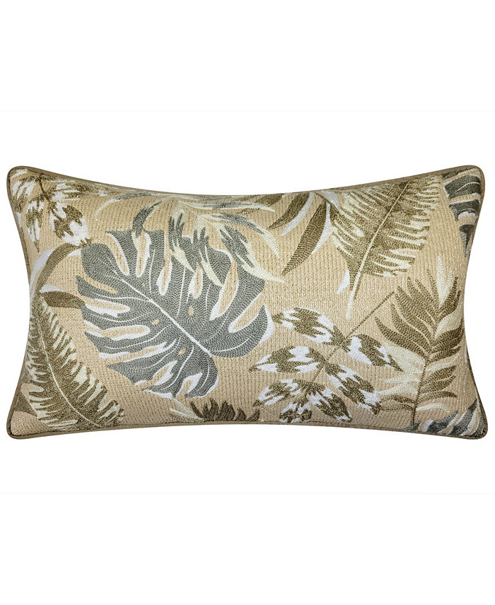 Edie@Home NYBG Indoor Outdoor Raffia Embroidered Leaves Decorative Pillow， 12 x 20