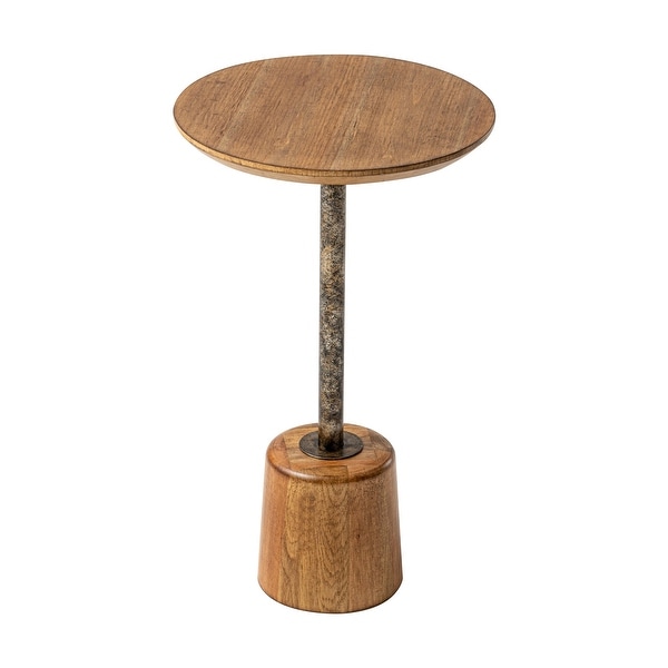 COZAYH Farmhouse Pedestal End table， Rustic Wood Drink Table with Base， Round Martini Table for Small Space Living Room