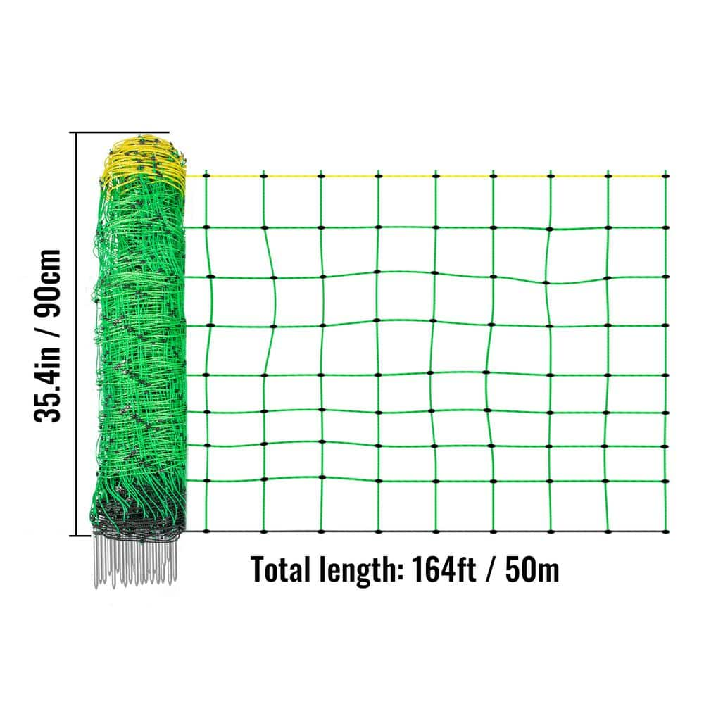 VEVOR Electric Fence Netting 35.4 in. H x 164 ft. L PE Net Fencing with 14 Posts Utility Portable Mesh for Farms Green KTDDZWLWB90CM0UR5V0