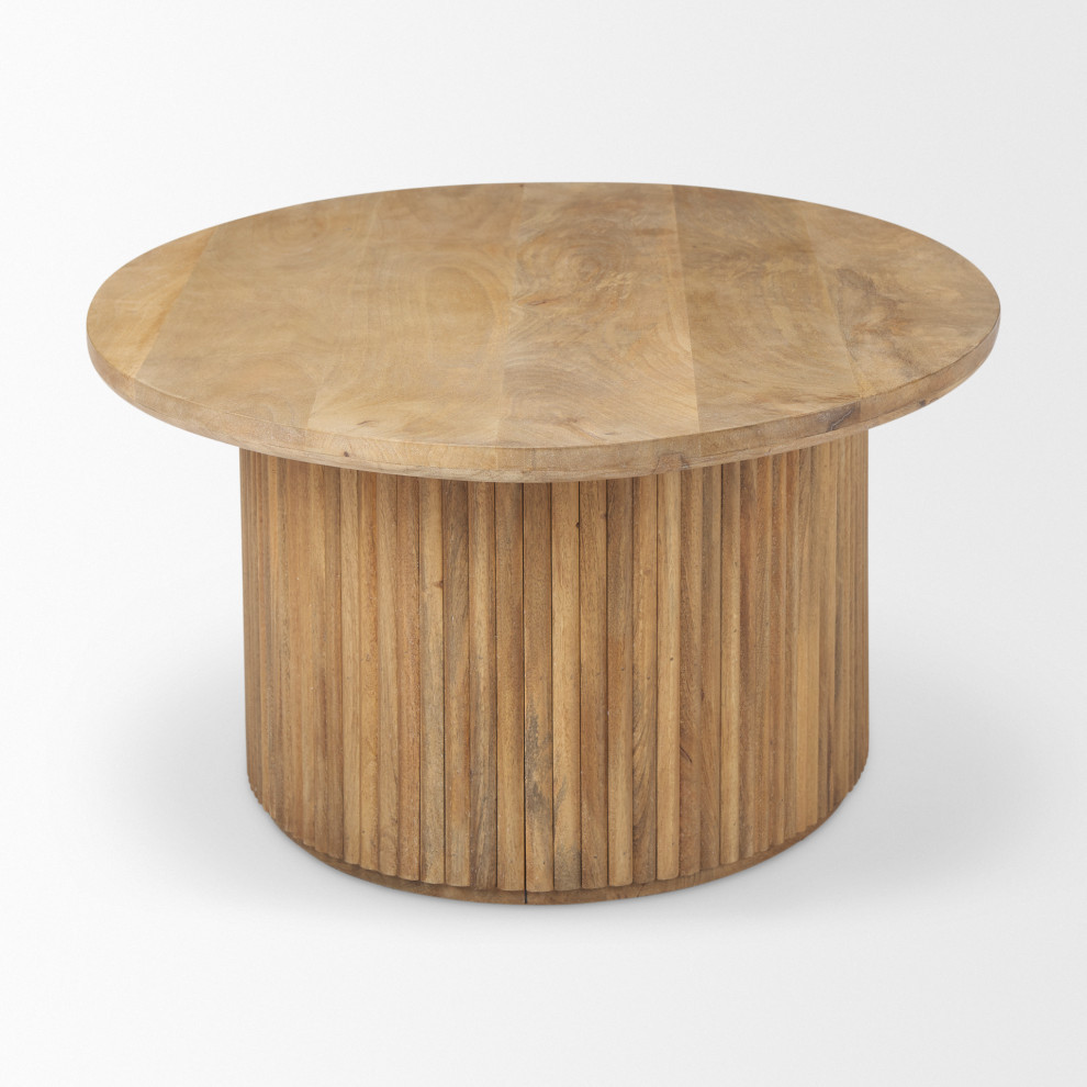 Terra Light Brown Solid Wood Oval Fluted Coffee Table   Transitional   Coffee Tables   by Mercana  Houzz