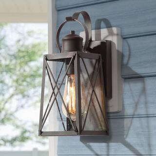 LNC Craftsman Modern Farmhouse Rust Bronze 1-Light Outdoor Wall Lantern Sconce with Seeded Glass Shade Patio Wall Light 3YZQQMHD1151RX7