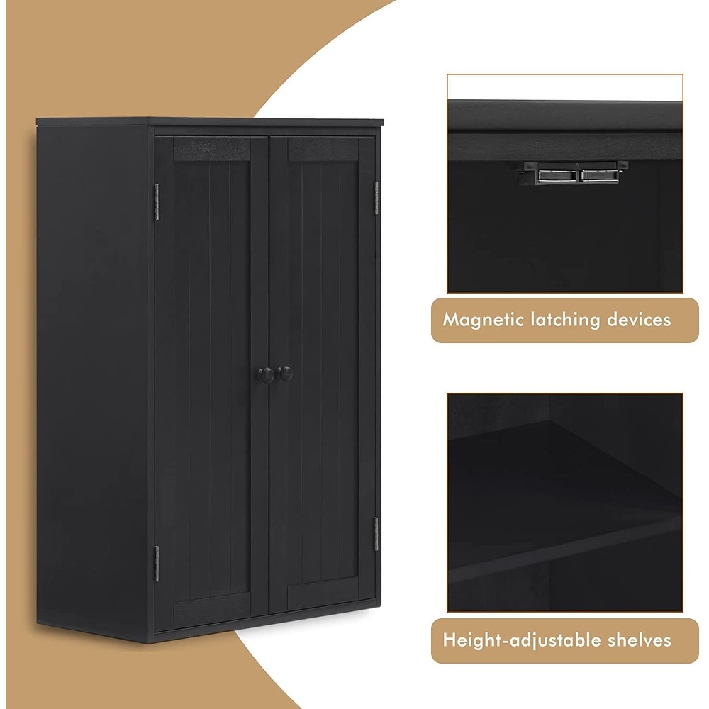 Storage Cabinet Freestanding Wooden Floor Cabinet with Adjustable Shelf and Double Door