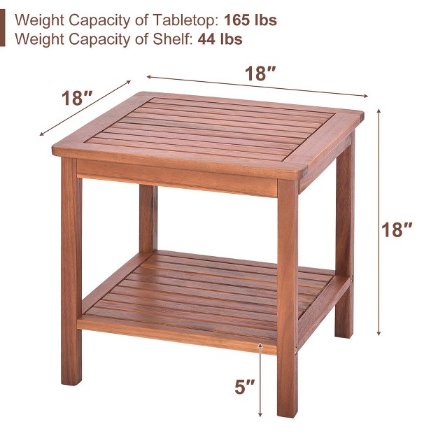 Costway Patio Acacia Wood Side Table 2 tier Square End Table Porch Poolside Natural