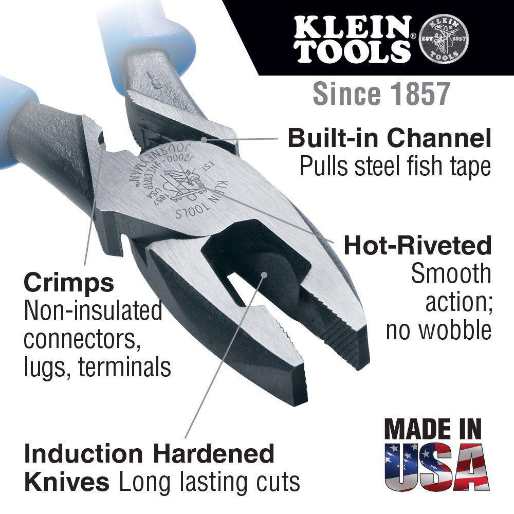 Klein Tools 9 in. Journeyman Heavy Duty Side Cutting Crimping and Tape Pulling Pliers J20009NECRTP