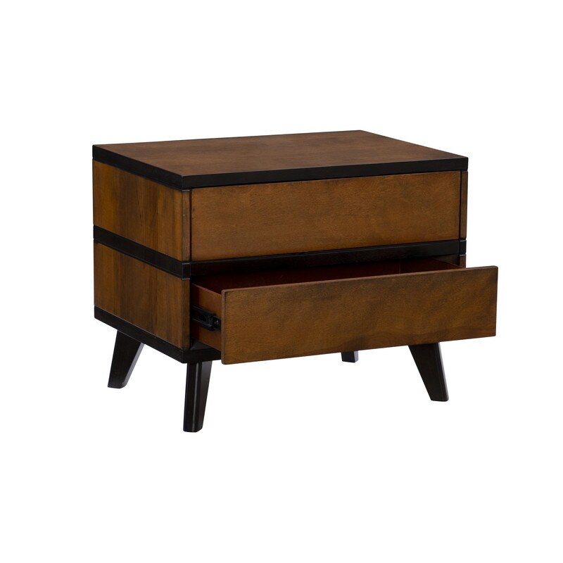 Linon Mid Century Brown Two Drawer Nightstand