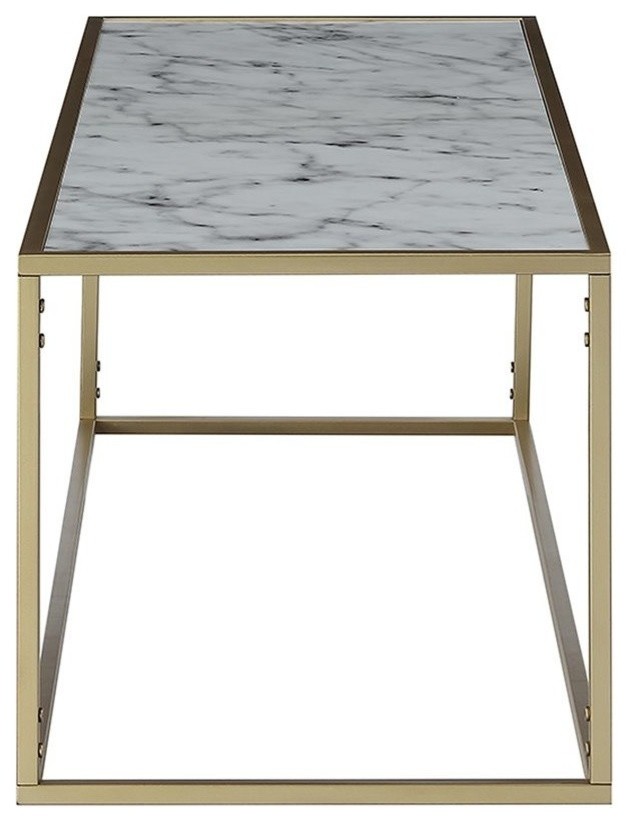 Convenience Concepts Gold Coast Faux Marble Top Coffee Table in Gold Metal Frame   Contemporary   Coffee Tables   by Homesquare  Houzz