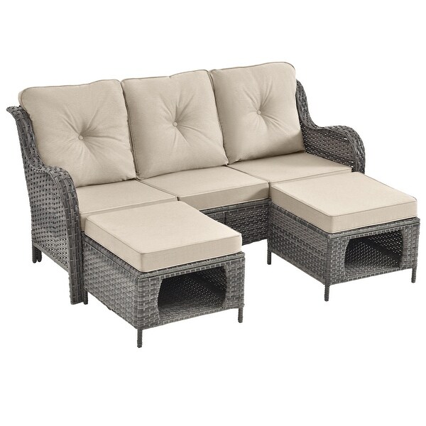 Wicker Patio Furniture Conversation Set with High Back Swivel Chairs and Storage Ottomans，Cushions Included🎃