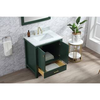 Eileen 30in.W X22in.DX35.4 in. H Bathroom Vanity in Green with Natural Marble Stone Vanity Top in White with White Sink 59030-CAB-GN-SQ