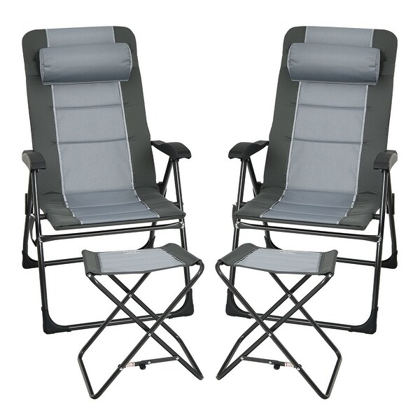 Gymax 4PCS Folding Patio Recliner Chair and Ottoman Set w/ Adjustable