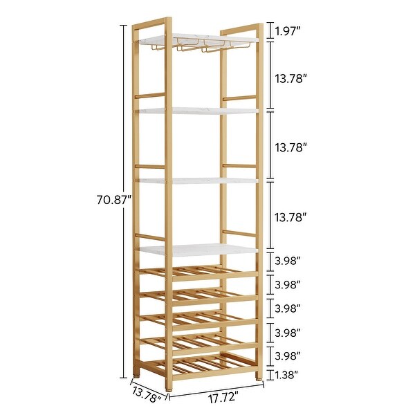 20 Bottle Freestanding Floor Wine Rack， 9 Tier Floor Liquor Cabinet with Glass Holder and Storage Shelves