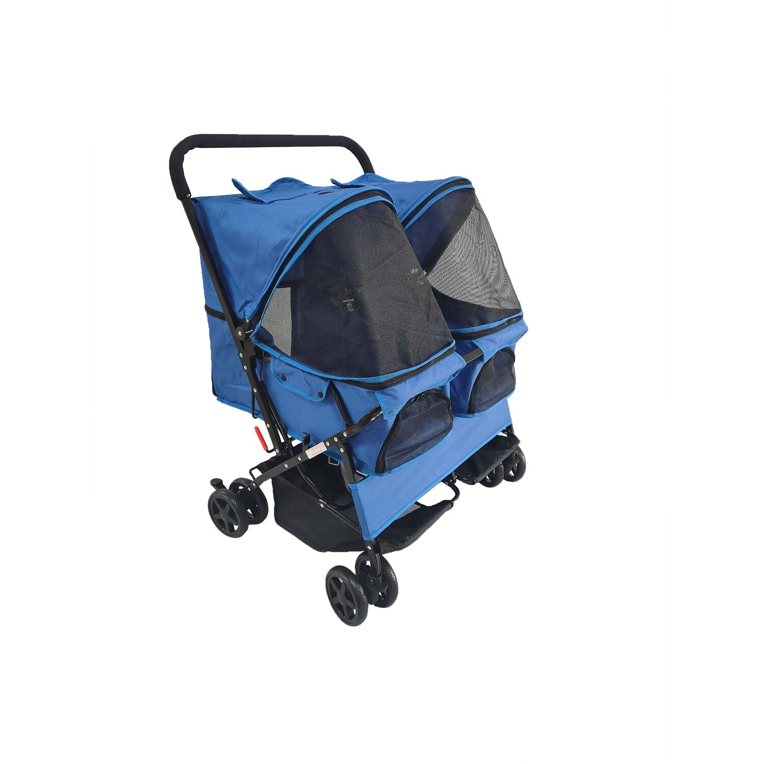 Critter Sitters Double Pet Stroller with Storage | Carriage Carrier for Animals up to 44 lbs | 4-Wheel | For Cats， Small/Medium Dogs， Rabbits and Guinea Pigs | Blue