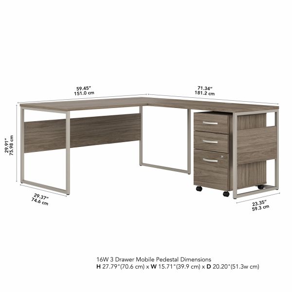 Bush Business Furniture Hybrid 60W x 30D L Shaped Table Desk with Mobile File Cabinet in Modern Hickory