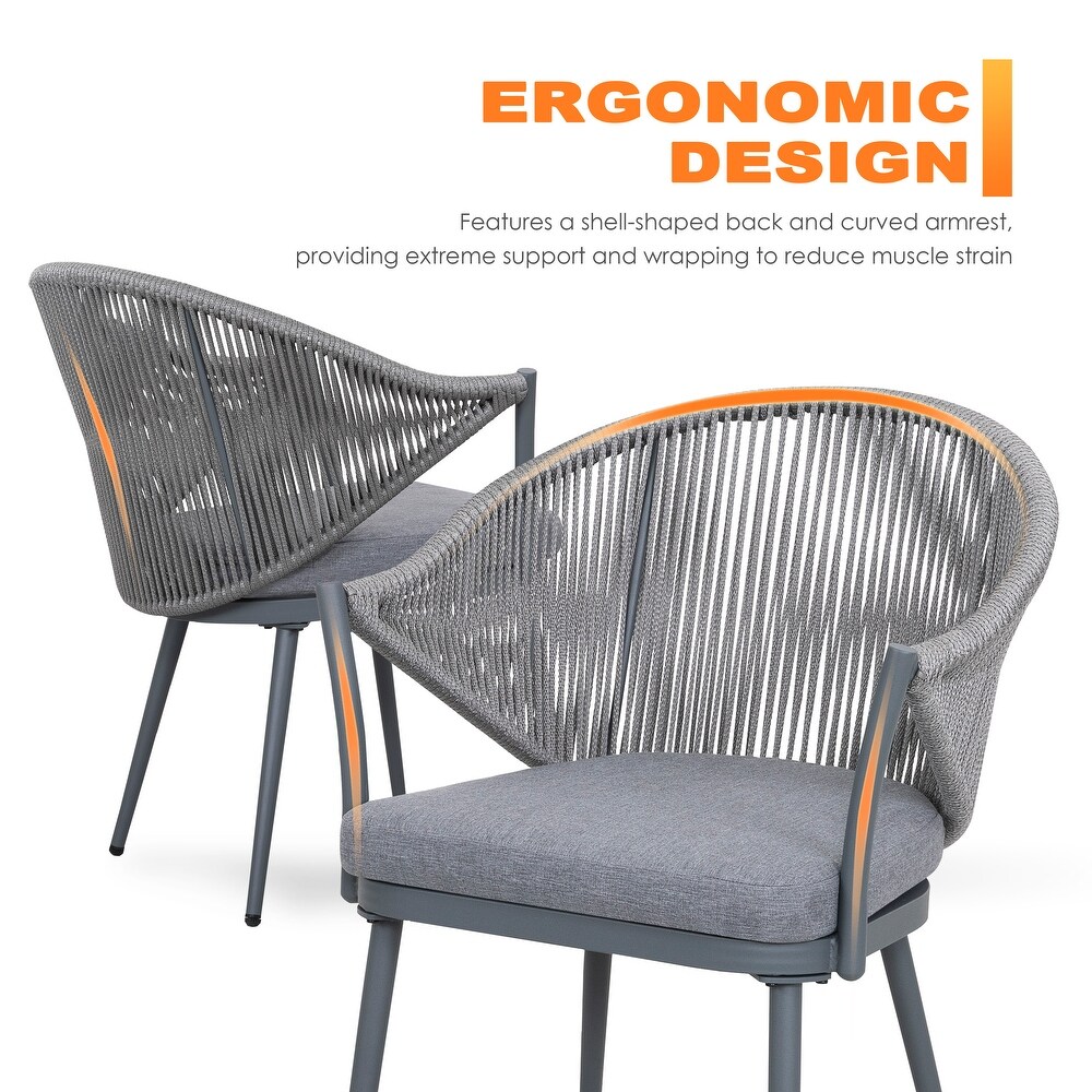 Aluminum Woven Rope Dining Chairs with Cushions (Set of 2)